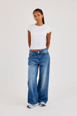 Womens Low Rise Baggy Jean - Mid Blue