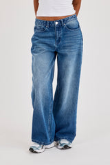Womens Low Rise Baggy Jean - Mid Blue
