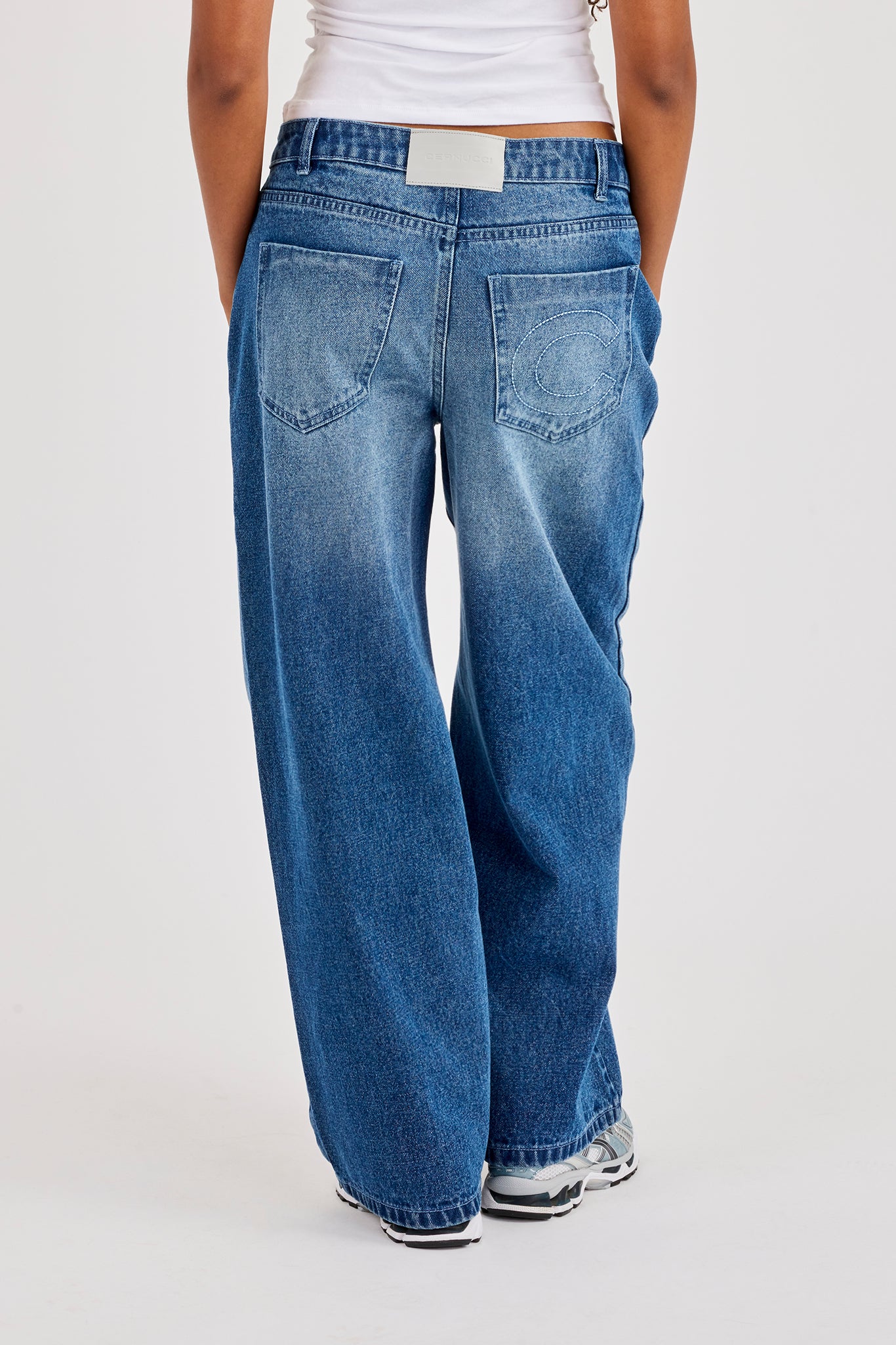 Womens Low Rise Baggy Jean - Mid Blue