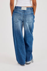 Womens Low Rise Baggy Jean - Mid Blue