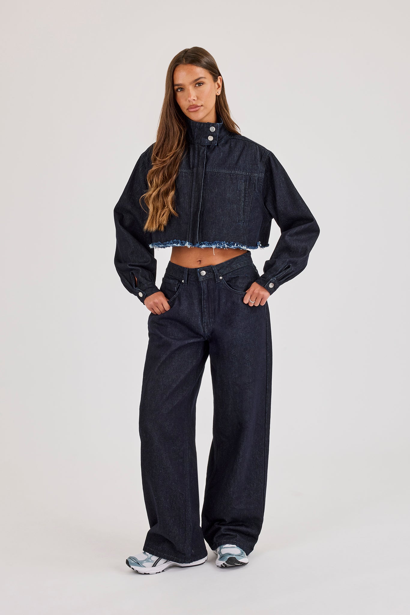 Super Crop Funnel Neck Denim Jacket & Jean - Indigo