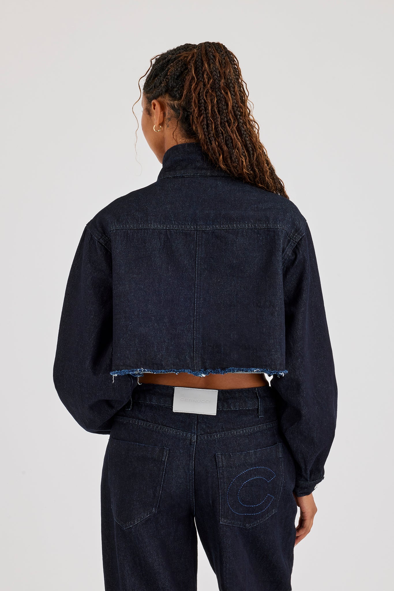 Super Crop Funnel Neck Denim Jacket - Indigo