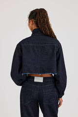 Super Crop Funnel Neck Denim Jacket - Indigo