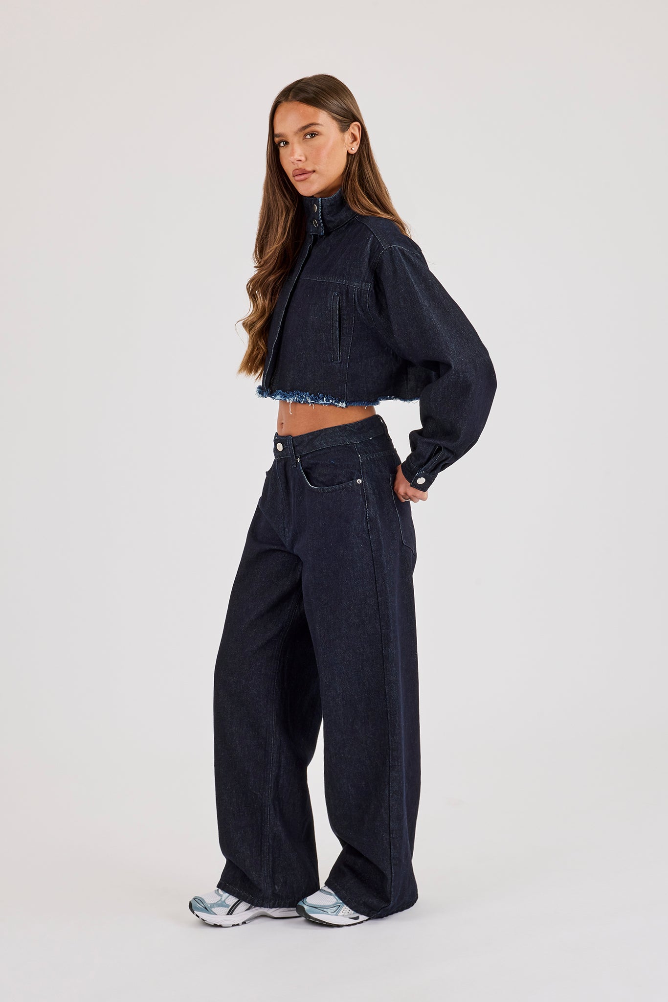 Super Crop Funnel Neck Denim Jacket & Jean - Indigo