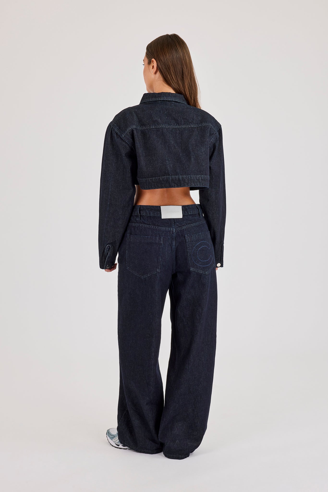 Cropped Shoulder Pad Denim Jacket & Jean - Indigo