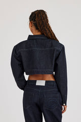 Super Crop Shoulder Pad Denim Jacket - Indigo