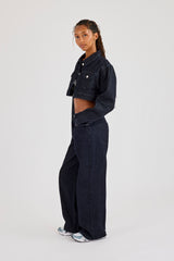 Super Crop Shoulder Pad Denim Jacket & Jean - Indigo