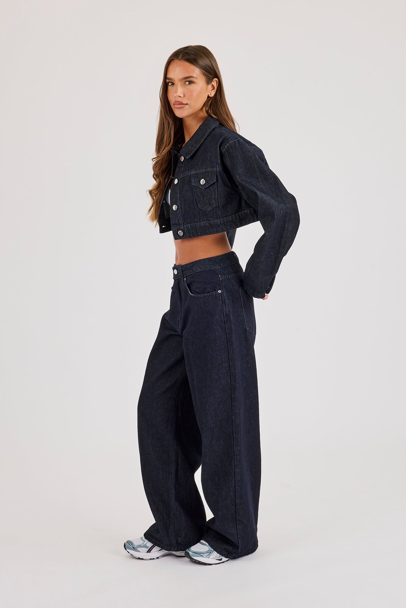 Super Crop Shoulder Pad Denim Jacket & Jean - Indigo