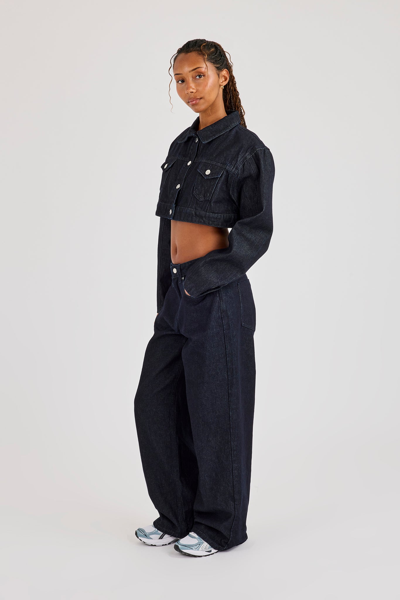 Super Crop Shoulder Pad Denim Jacket & Jean - Indigo