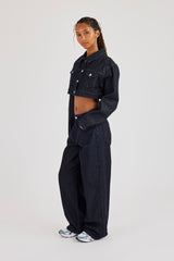 Super Crop Shoulder Pad Denim Jacket & Jean - Indigo