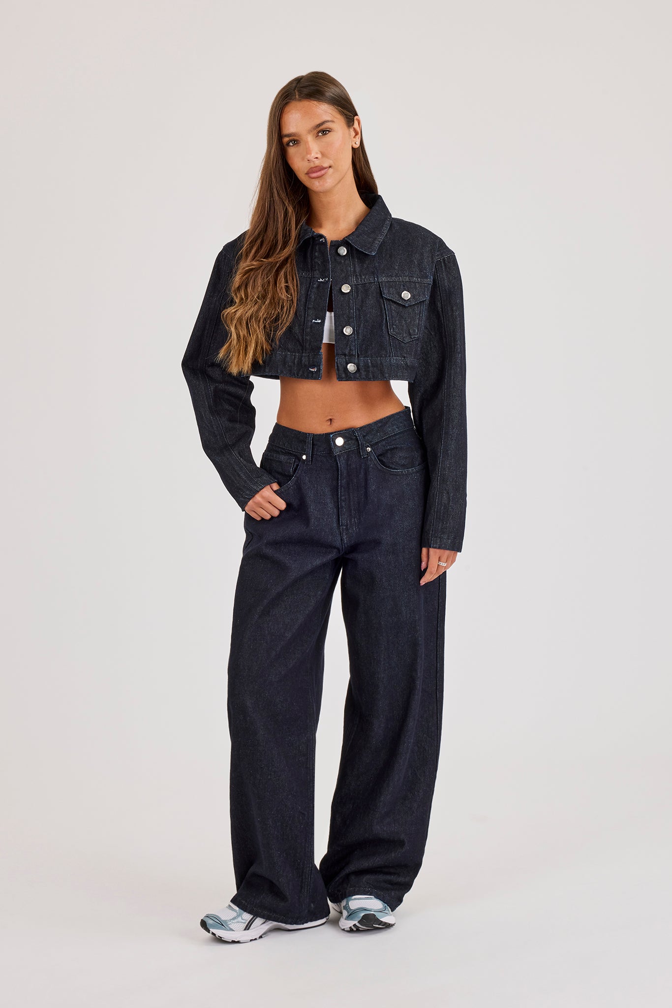 Super Crop Shoulder Pad Denim Jacket & Jean - Indigo