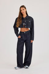 Cropped Shoulder Pad Denim Jacket & Jean - Indigo