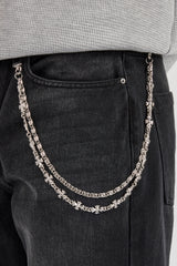 Mens Relaxed Jean & 10mm Polished Double Layer Cross Motif Jean Chain - Washed Black