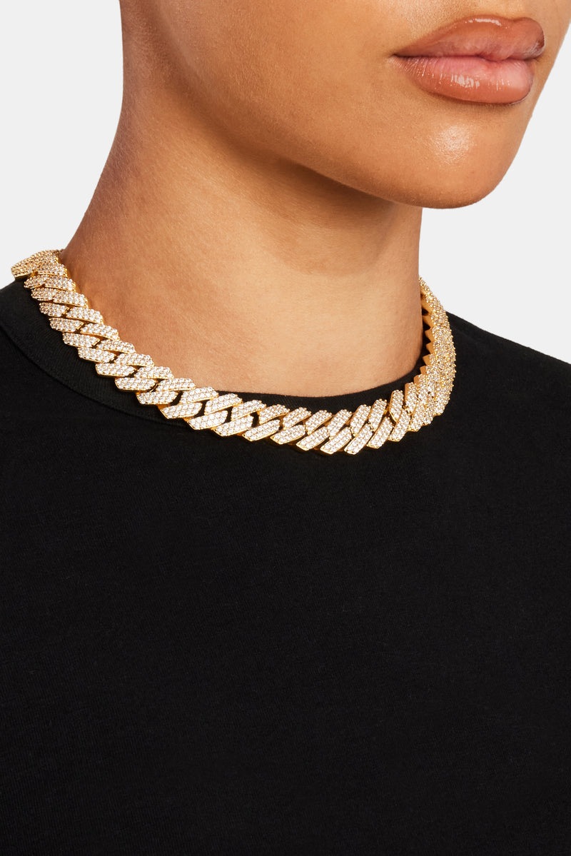 Women's 14mm Iced Prong Link Chain - Gold