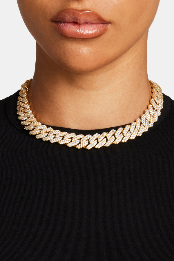 Women's 14mm Iced Prong Link Chain - Gold