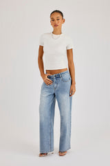 Rhinestone Baggy Low Rise Jean - Light Blue