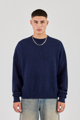 Fluffy Cernucci Intarsia Knitted Sweater - Navy Blue