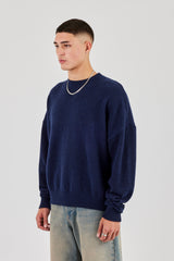 Fluffy Cernucci Intarsia Knitted Sweater - Navy Blue