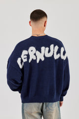 Fluffy Cernucci Intarsia Knitted Sweater - Navy Blue