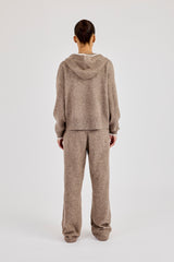 Gestrickter Reißverschluss und Jogginghose mit kontrastierender Spitze – Taupe