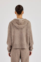 Knitted Zip Through Hoodie With Contrast Tipping - Taupe