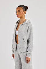 Knitted Zip Through Hoodie With Contrast Tipping - Grey