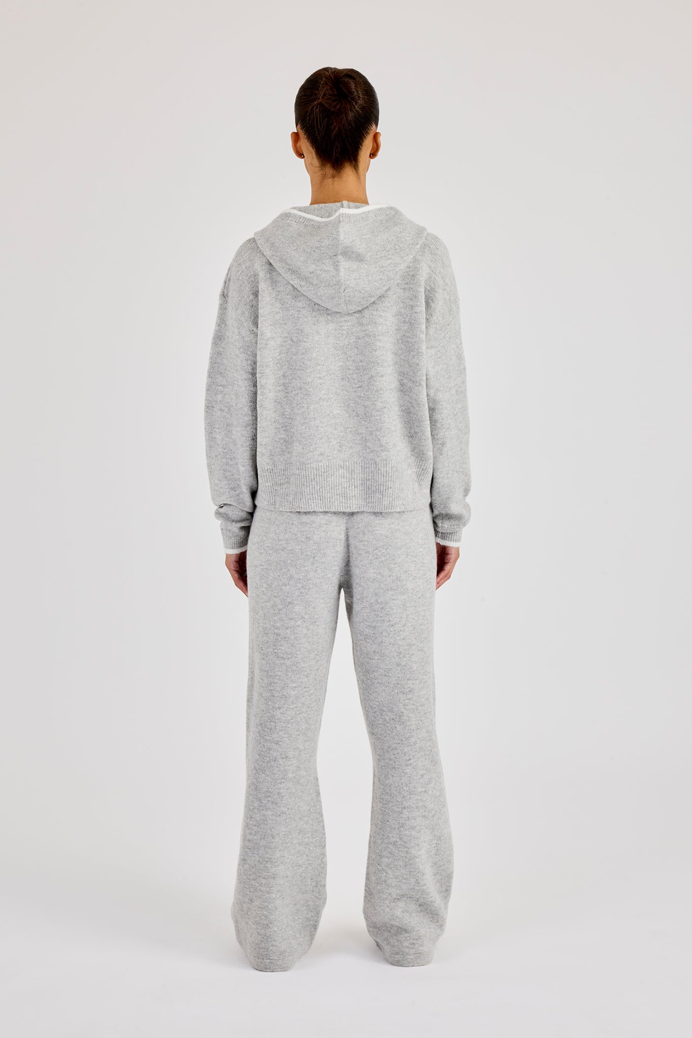 Gestrickter Reißverschluss und Jogginghose mit kontrastierender Spitze – Grau
