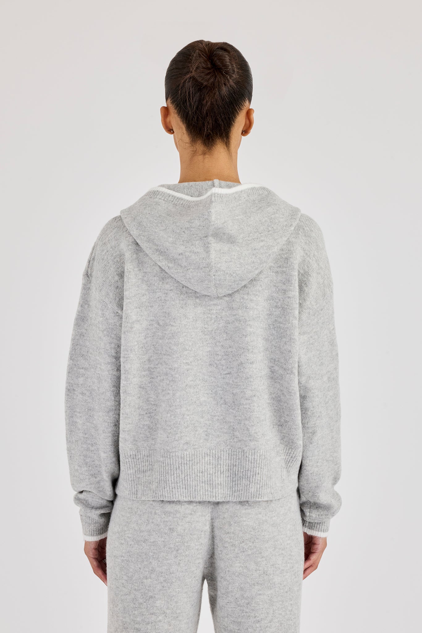 Knitted Zip Through Hoodie With Contrast Tipping - Grey