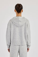 Knitted Zip Through Hoodie With Contrast Tipping - Grey