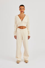 Cropped Knit Zip Hoodie & Jogger - Cream
