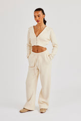 Cropped Knit Zip Hoodie & Jogger - Cream