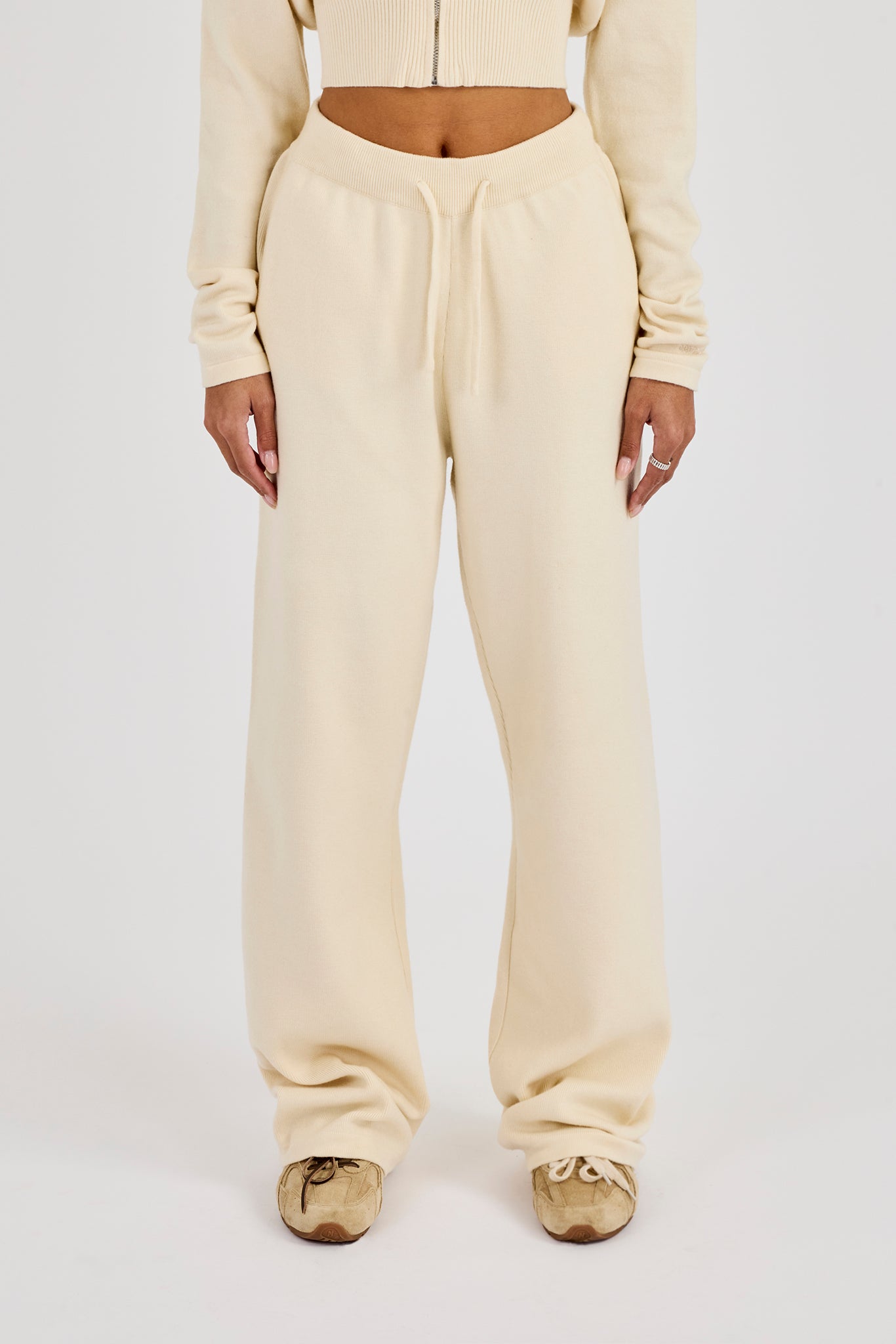 Strukturierter Strick-Jogger - Creme