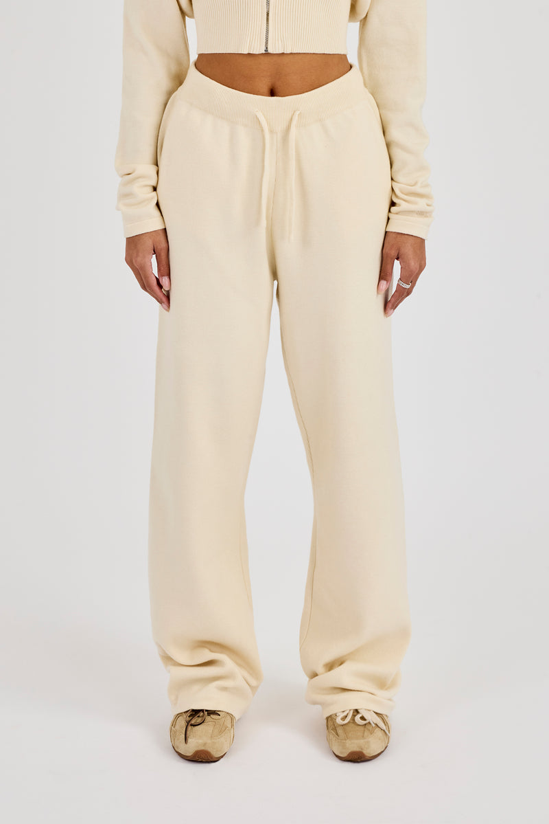 Strukturierter Strick-Jogger - Creme
