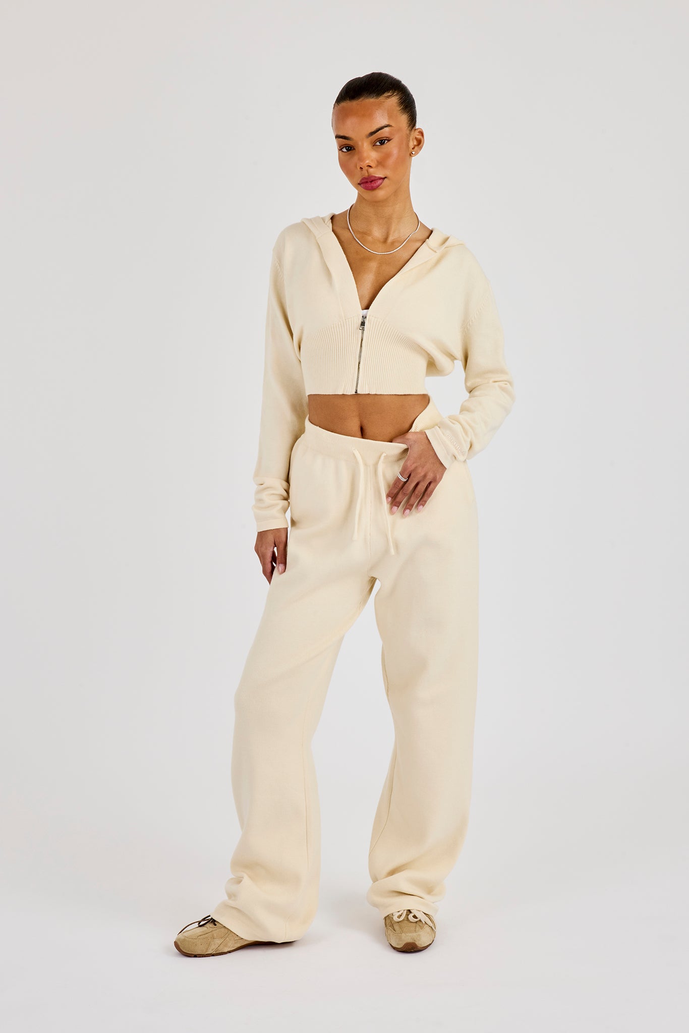 Strukturierter Strick-Jogger - Creme