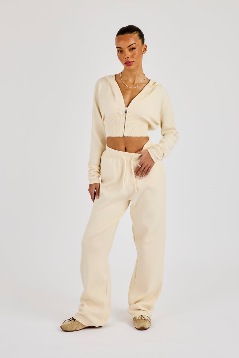 Strukturierter Strick-Jogger - Creme