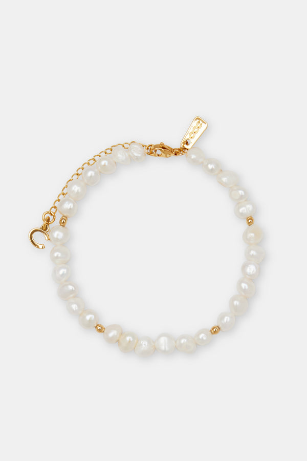 Baroque Freshwater Pearl & Gold Bead Anklet - 6mm