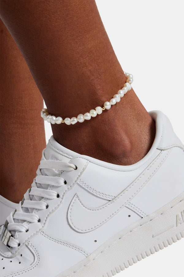 Baroque Freshwater Pearl & Gold Bead Anklet - 6mm