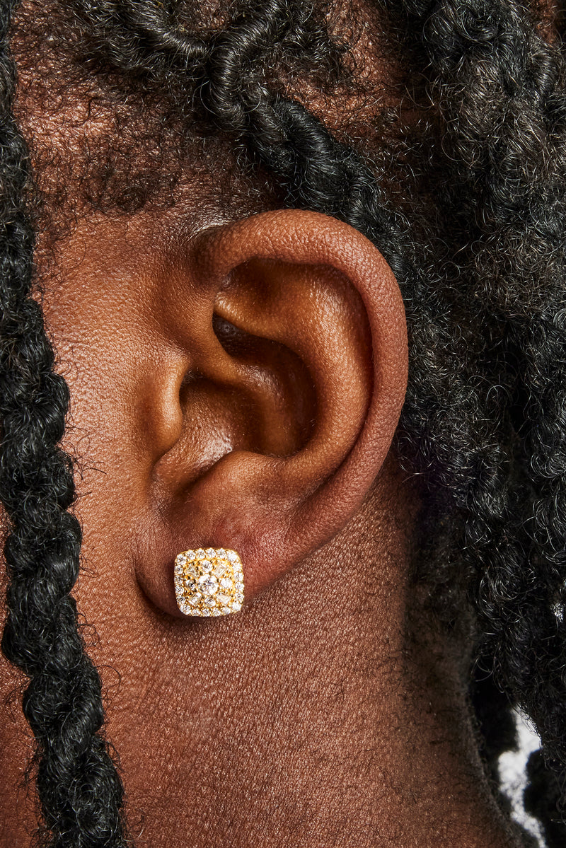 Moissanite Baguette Centre Square Stud Earrings 10mm Gold