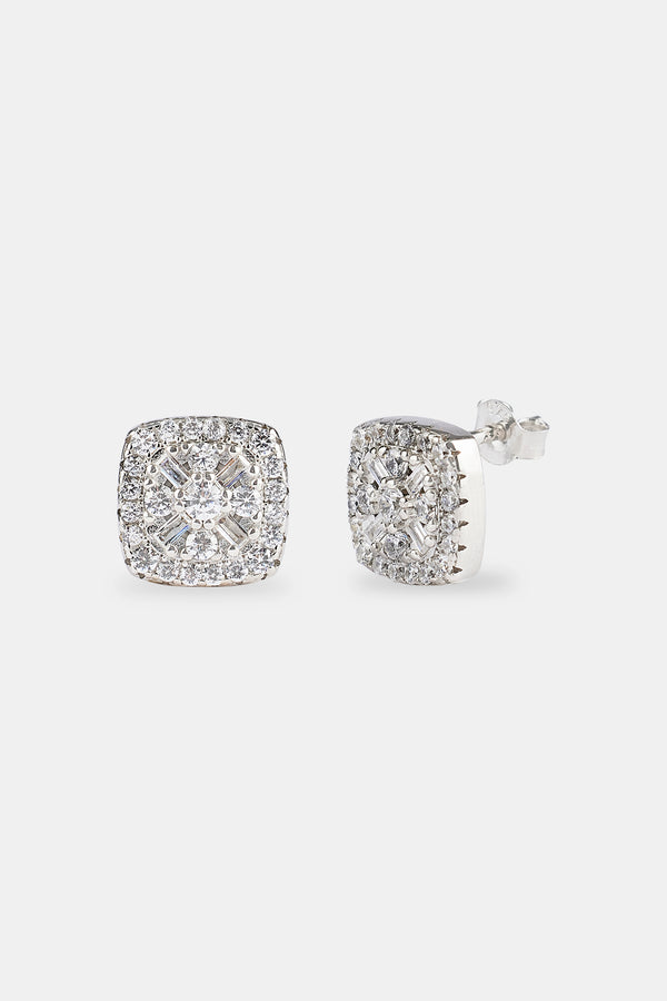 Baguette Centre Square Stud Earrings - 10mm
