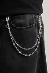 C Branded Double Layer Rose Motif Jean Chain - 10mm - White