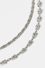 Denim Baggy Jort & 10mm C Branded Double Layer Rose Motif Jean Chain - Antique Wash