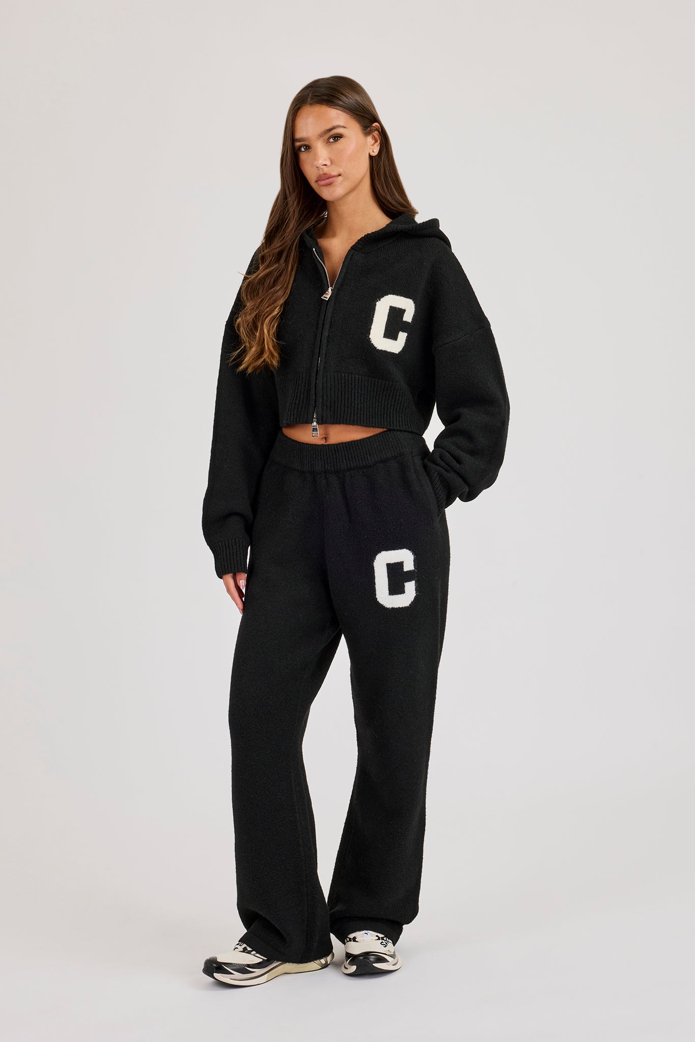 Wide Leg Knitted Jogger - Black