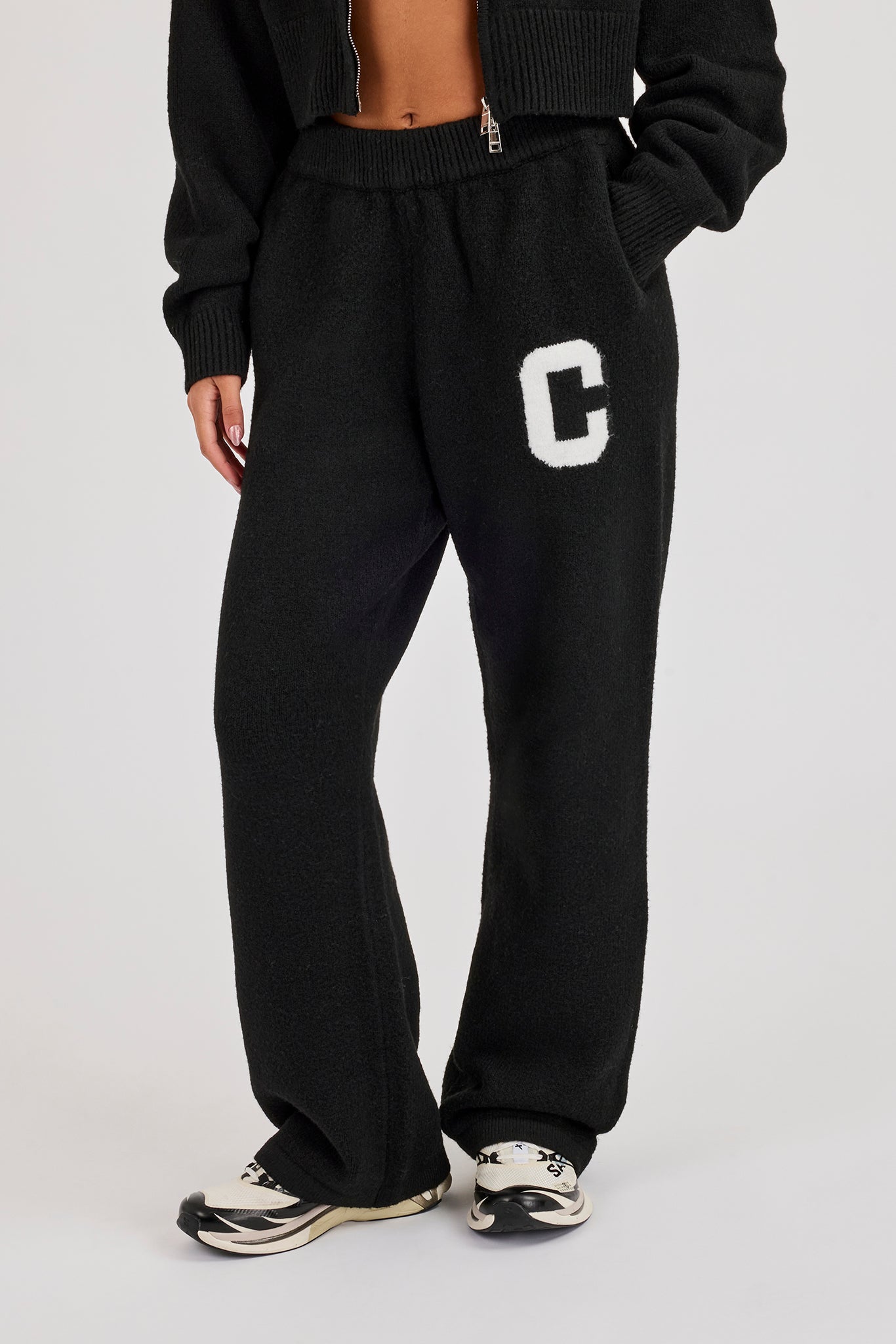 Wide Leg Knitted Jogger - Black