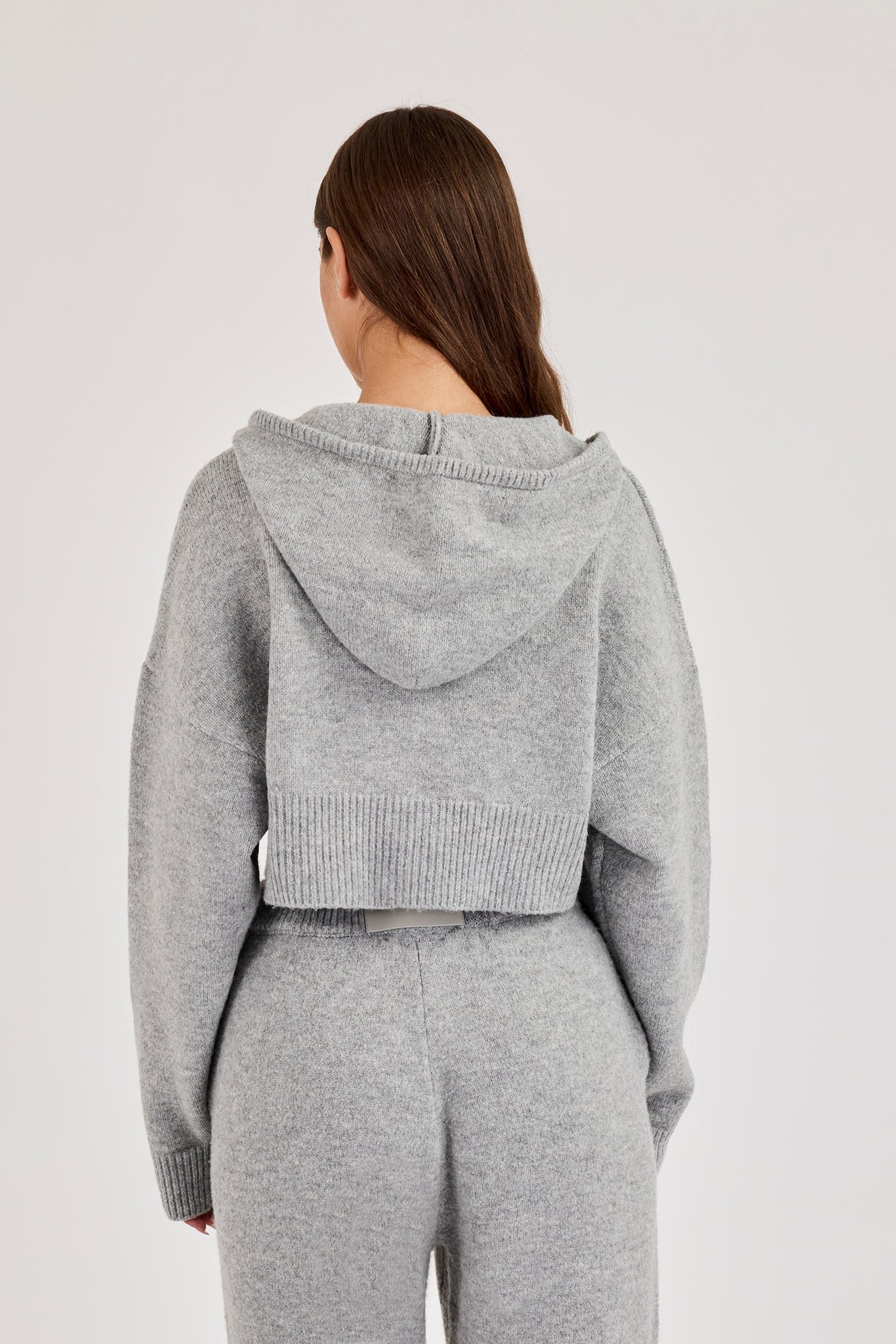 C Intarsia Cropped Zip Through Hoodie - Grey