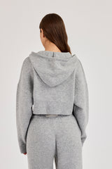 C Intarsia Cropped Zip Through Hoodie - Grey