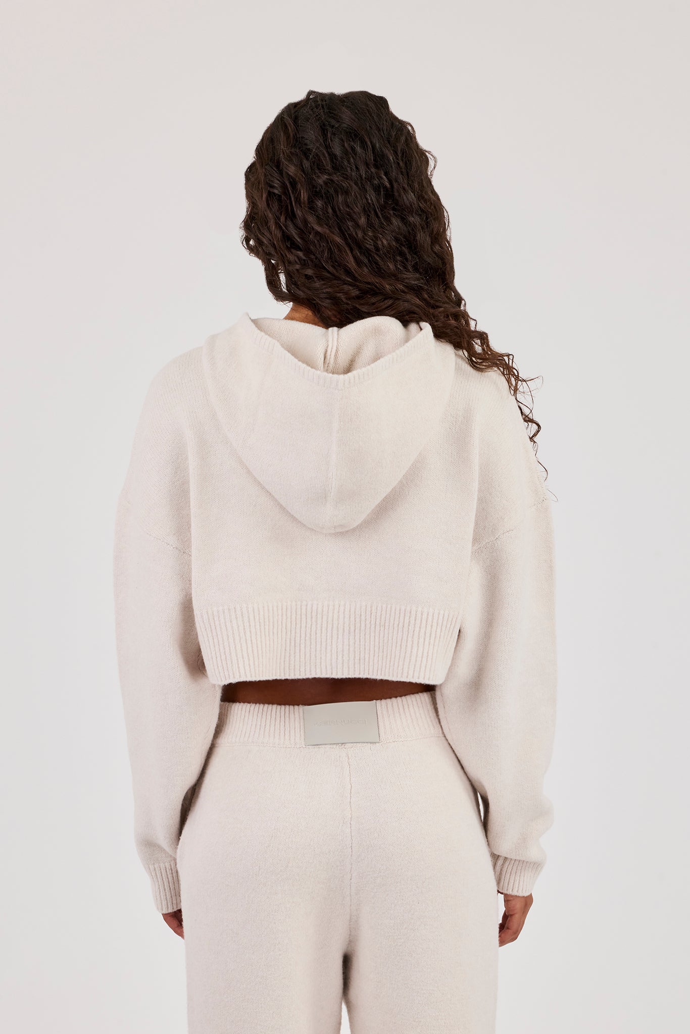 C Intarsia Cropped Zip Through Hoodie - Oatmeal