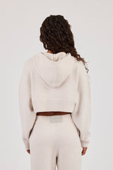 C Intarsia Cropped Zip Through Hoodie - Oatmeal