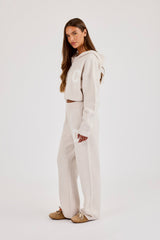 C Intarsia Cropped Zip Through Hoodie & Wide Leg Jogger - Oatmeal