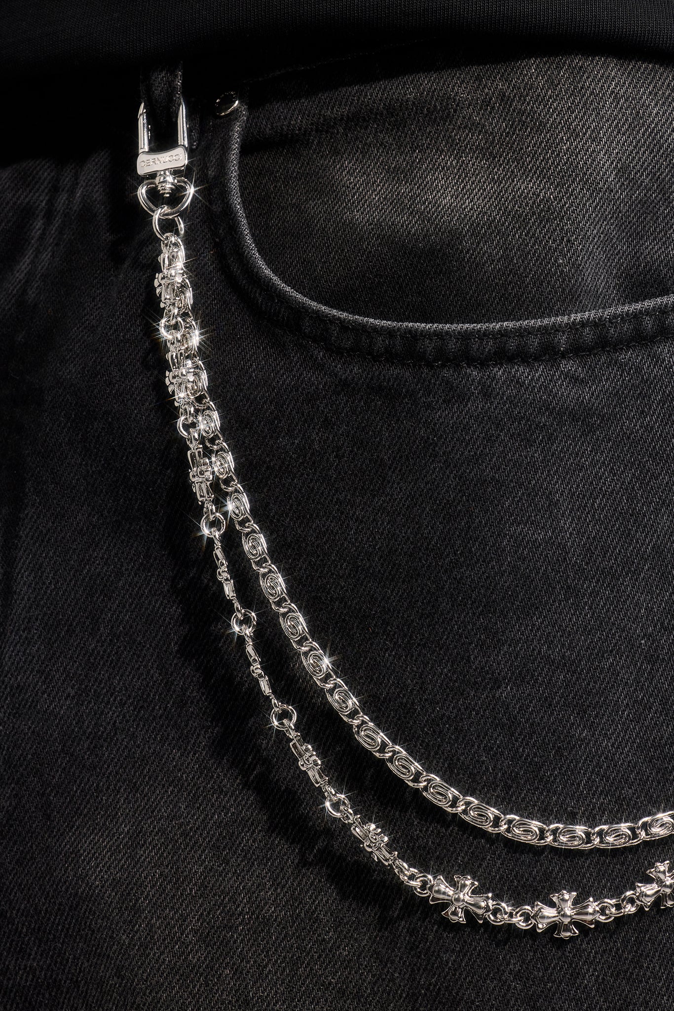 Polished Double Layer Cross Motif Jean Chain - 10mm - White