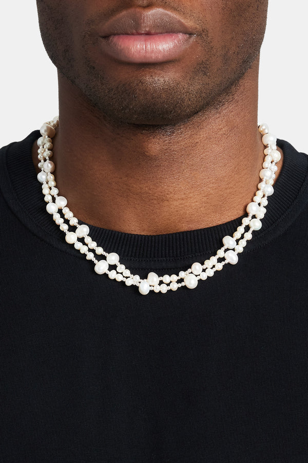 Süßwasserperlen Doppellagige Halskette - Weiß
